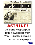 A VA hospital administrator with no balls rolled-over for a new employee who objected to the headline on the August 14, 1945 newspaper on display.